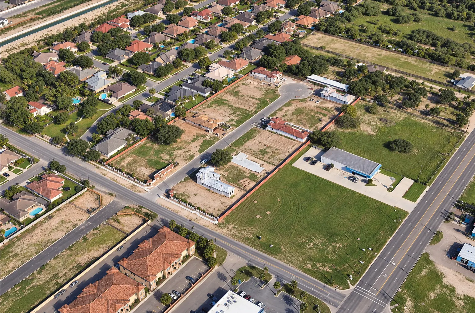 Aerial view of a planned residential community