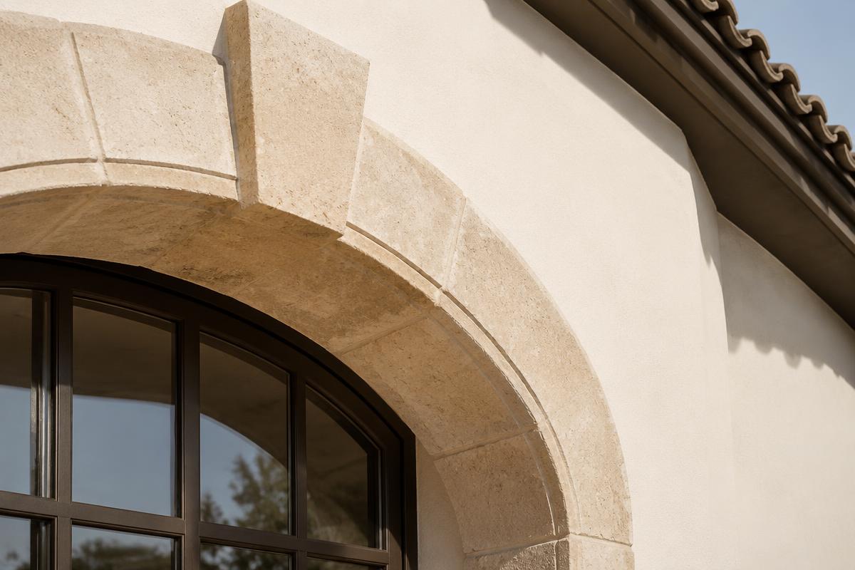 Detailed limestone arch craftsmanship